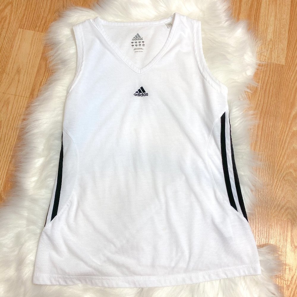 Adidas White Sleeveless Top W/ Black Side Stripes